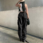 Women wide cargo pants in baggy style with multifunctional pockets and adjustable hem Fashion Glam