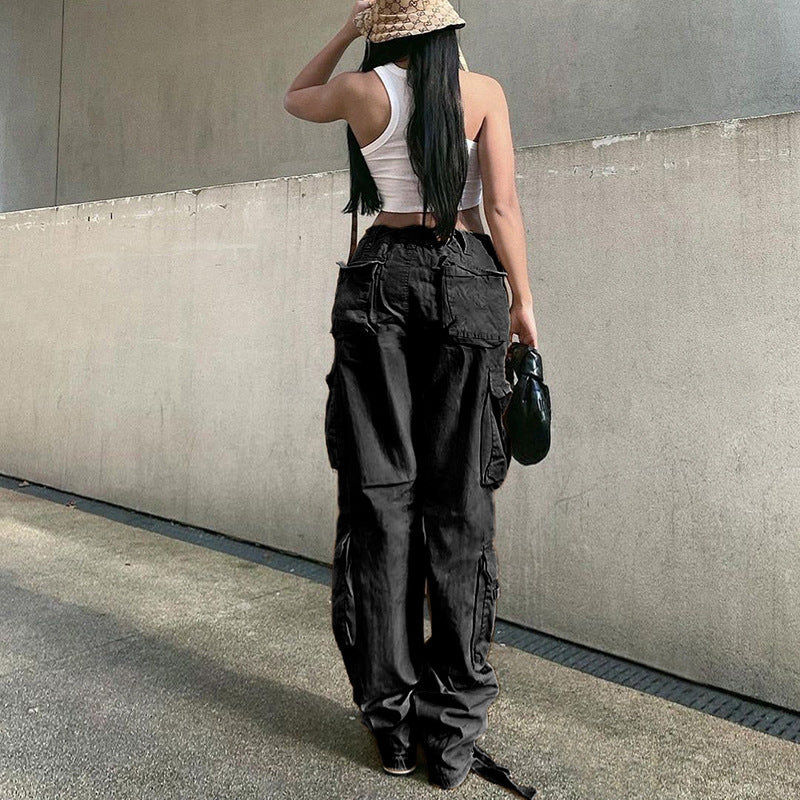 Women wide cargo pants in baggy style with multifunctional pockets and adjustable hem Fashion Glam
