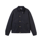 Men's Short Boxy Work Jacket made of sturdy canvas with cord collar and concealed snap button placket Fashion Glam