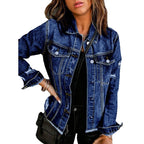 Women Tailored Denim Jacket with Destroyed Accents, Patch Pockets, and Visible Quilted Stitching Fashion Glam