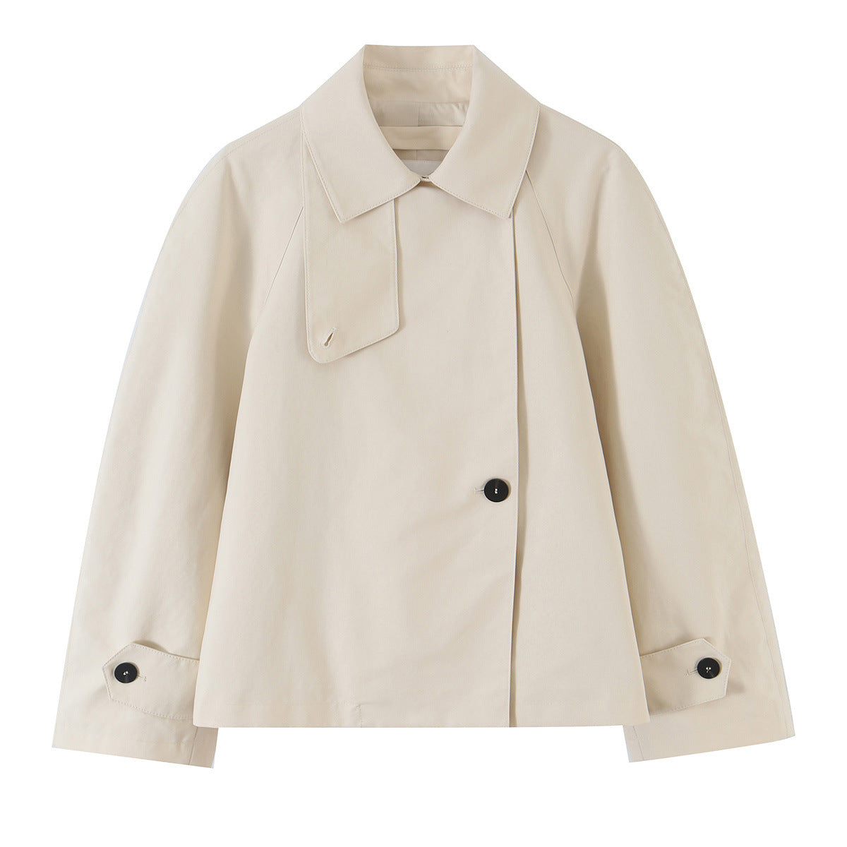 Women's short-cut trench jacket with asymmetric button placket and shirt collar Fashion Glam