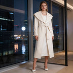 Women Elegant Coat with Oversized Shawl Collar and Tied Belt Fashion Glam