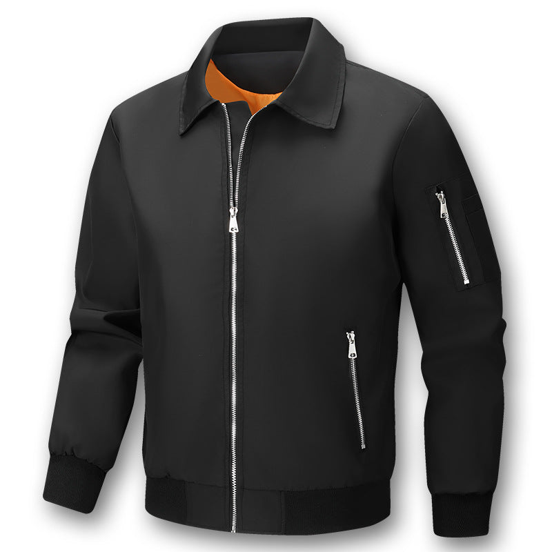 Men's Lightweight Twill Bomber with Contrasting Lining, Zipper Pockets, and Arm Pocket Fashion Glam