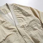 Unisex Oversized Lightweight Transitional Jacket with V-Neck and Snap Button Placket Fashion Glam