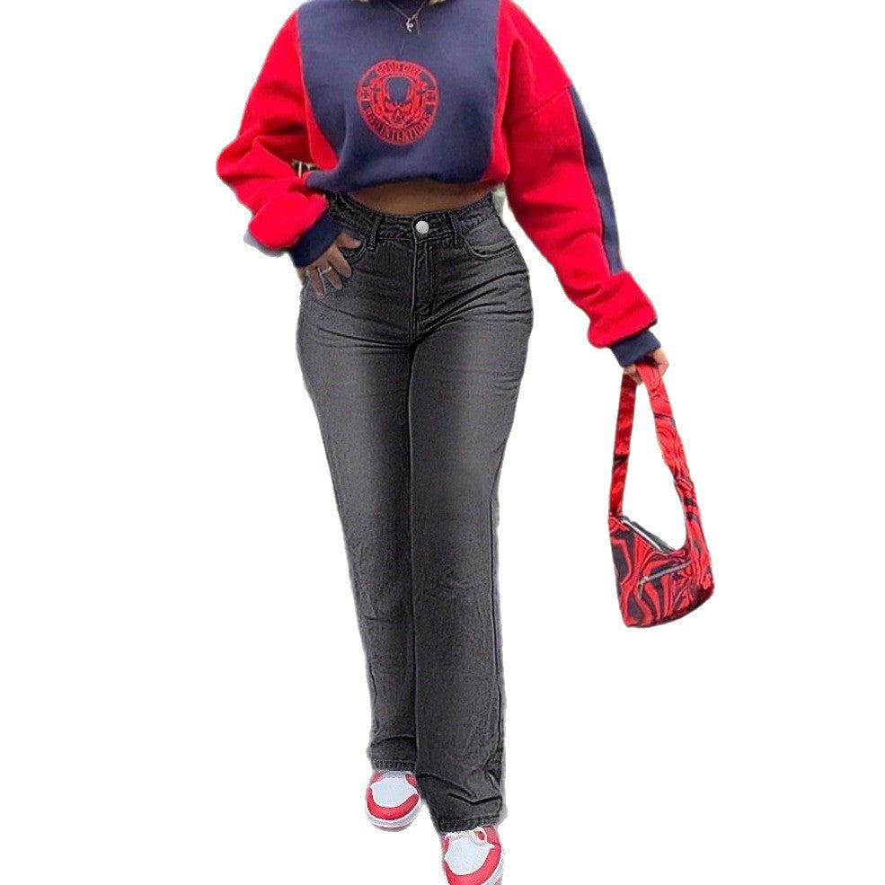 Women High-Waisted Slim-Straight Denim Jeans with Sculpting Waistband Fashion Glam