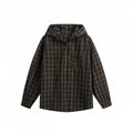 Unisex wide checkered hooded shirt jacket made of cotton flannel with patch breast pocket Fashion Glam