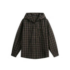 Unisex wide checkered hooded shirt jacket made of cotton flannel with patch breast pocket Fashion Glam