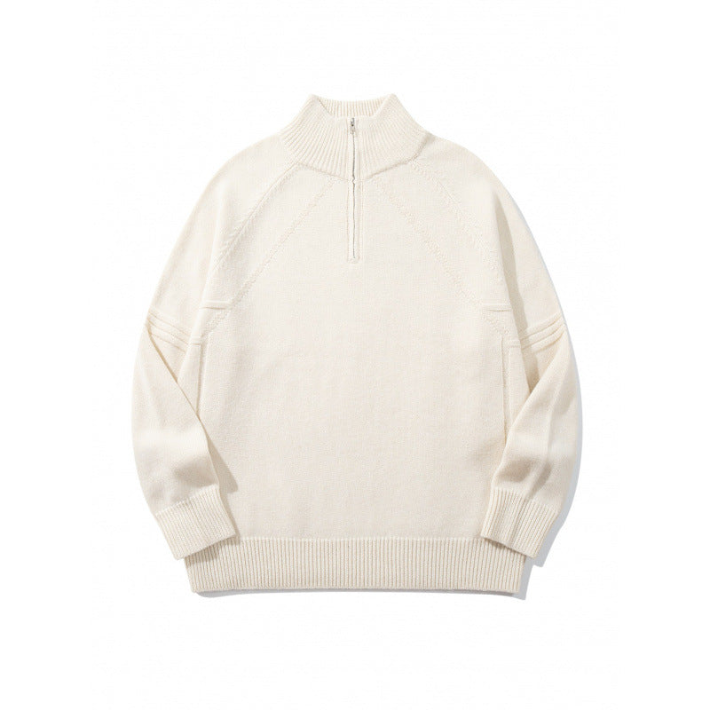 Unisex Knit Half-Zip Sweater with High Ribbed Collar and Raglan Sleeves Fashion Glam