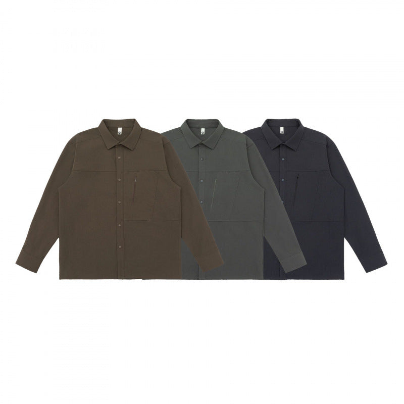 Unisex Boxy Shirt Jacket with Zipper Chest Pocket and Concealed Snap Placket Fashion Glam