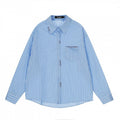Men's Loose Oversized Shirt with Pinstripes, Chest Pocket and Contrast Stitches Fashion Glam