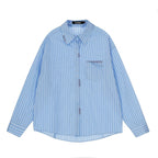 Men's Loose Oversized Shirt with Pinstripes, Chest Pocket and Contrast Stitches Fashion Glam