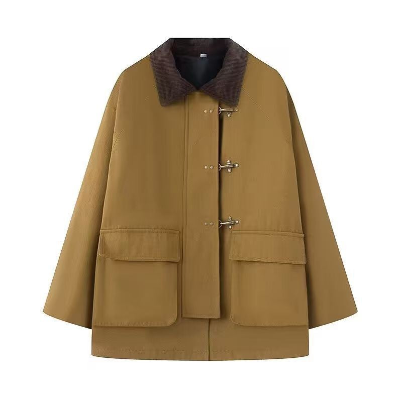 Women Oversize Short Coat with Toggle Closures and Cord Collar Fashion Glam