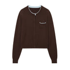 Women’s short-cut cardigan with contrast trim and patch pocket Fashion Glam