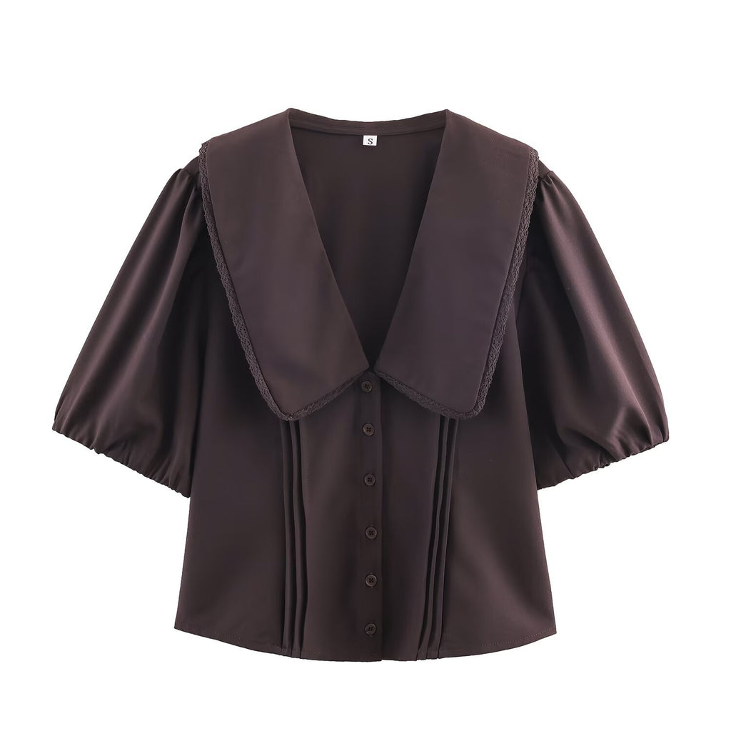 Ladies' blouse with oversized sailor collar, puff sleeves, and pleats Fashion Glam
