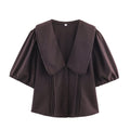 Ladies' blouse with oversized sailor collar, puff sleeves, and pleats Fashion Glam