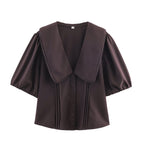 Ladies' blouse with oversized sailor collar, puff sleeves, and pleats Fashion Glam