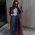 Women Oversize Faux Leather Coat in Trench Coat Style with Wide Lapels Fashion Glam