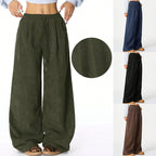 Ladies Wide Cord Pants with High Elastic Waist and Drawstring Fashion Glam
