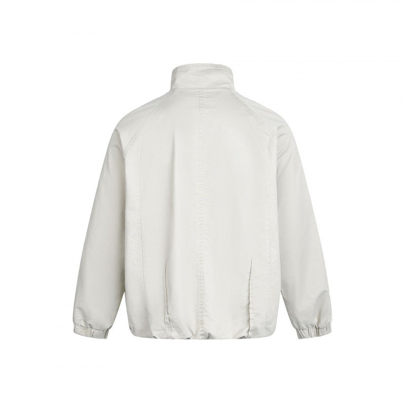 Men's Minimalist Nylon Bomber Jacket with Stand Collar, Raglan Sleeves and Gathered Hem Fashion Glam