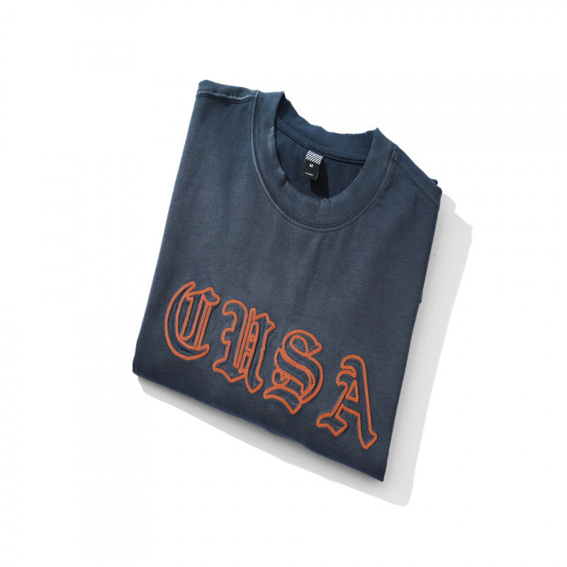 Unisex Oversize-Longsleeve Sweatshirt with Gothic Logo Embroidery and Washed Finish Fashion Glam