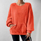 Ladies Cozy Oversized Sherpa Sweater with Kangaroo Pocket and Balloon Sleeves Fashion Glam