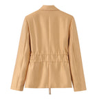 Ladies Tailored Satin Blazer with Drawstring, Revers Collar and Casual Silhouette Fashion Glam