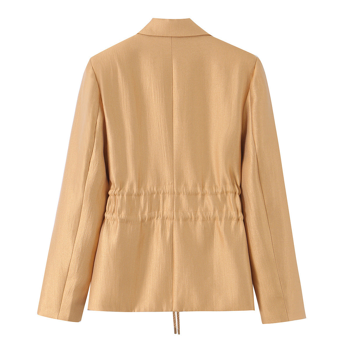 Ladies Tailored Satin Blazer with Drawstring, Revers Collar and Casual Silhouette Fashion Glam