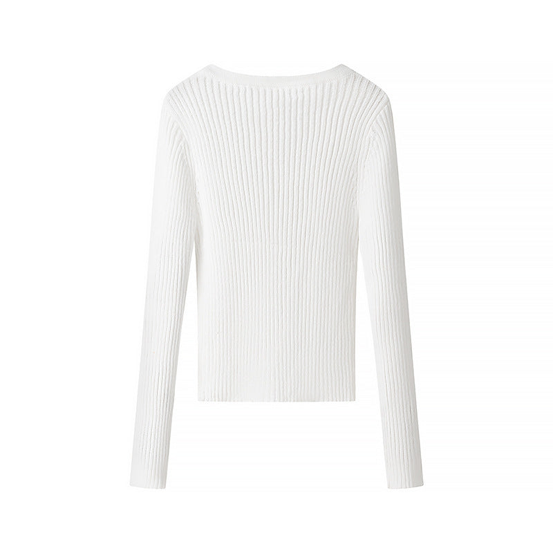 Women's Figure-Hugging Ribbed Long Sleeve with Grommet V-Neck Fashion Glam