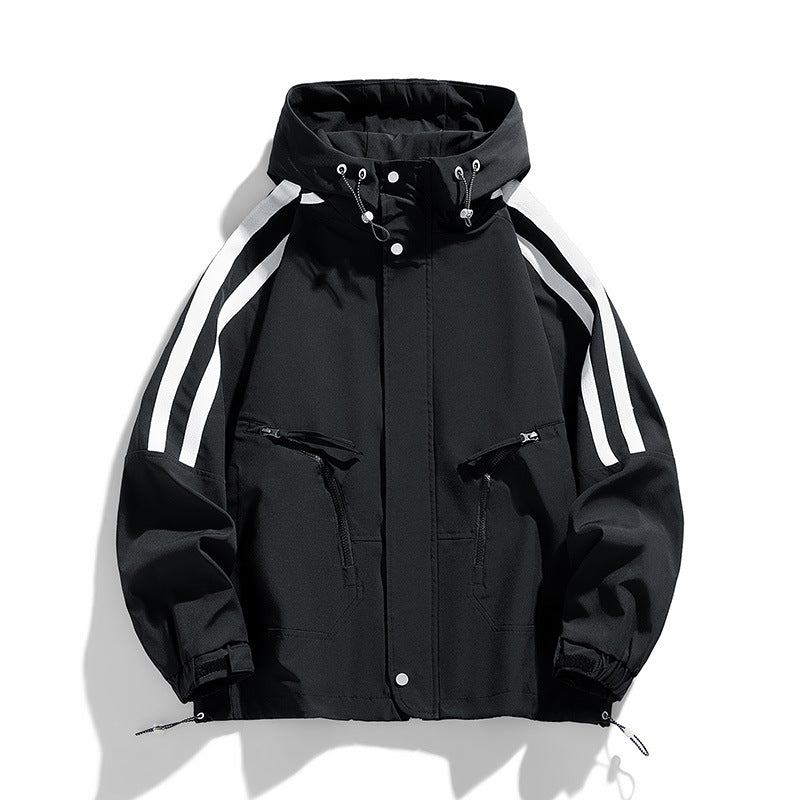 Unisex sporty-urban hooded windbreaker with contrast stripes Fashion Glam