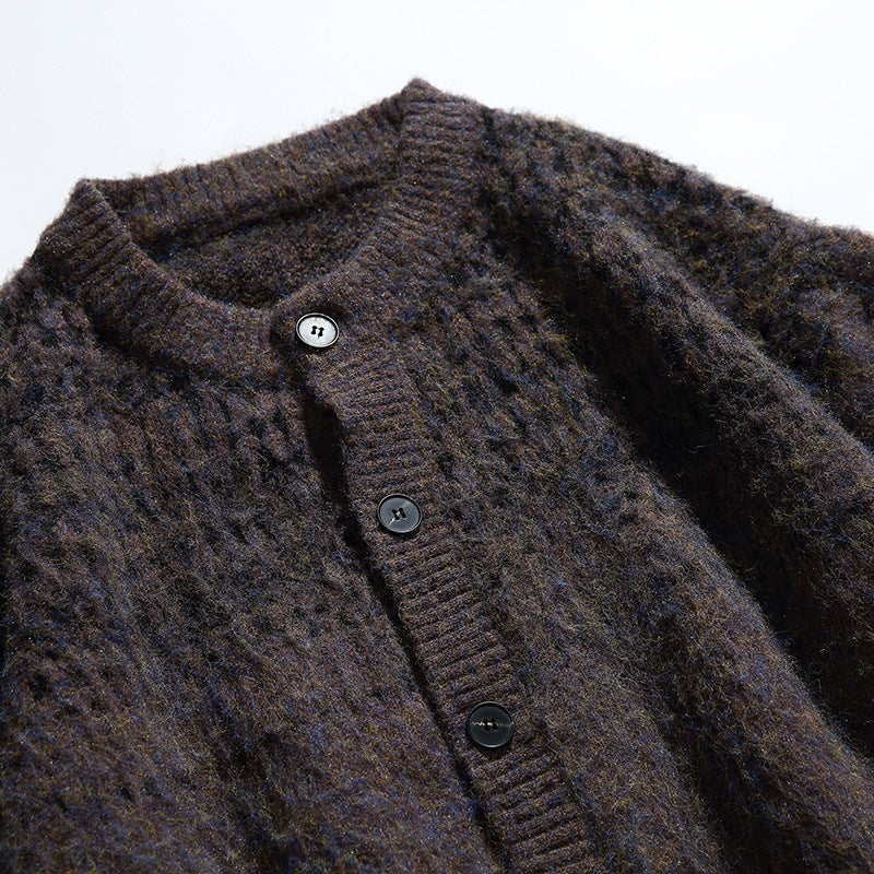 Women Chunky Knit Oversized Cardigan with Mohair Look and Round Neckline Fashion Glam