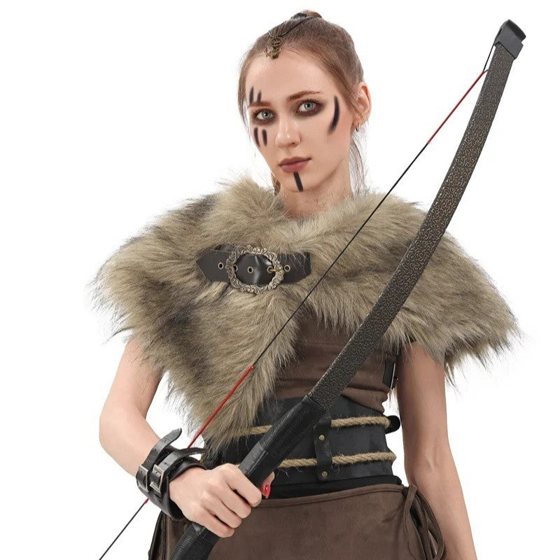 Women's shoulder cape made of fake fur with an asymmetrical hem and decorative belt Fashion Glam