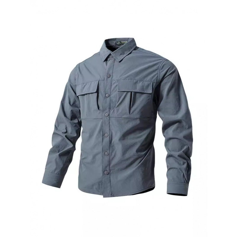 Men's Light Shirt Jacket in Utility Style with Patch Chest Pockets and Button Placket Fashion Glam
