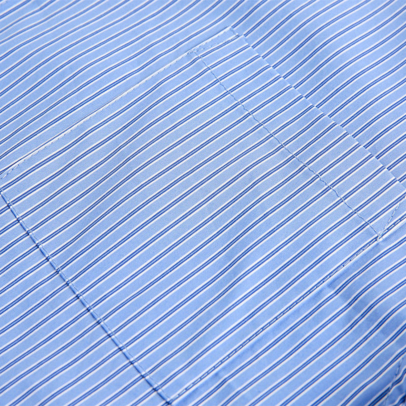 Women's oversized shirt with fine pinstripes, chest pocket, and classic Kent collar Fashion Glam