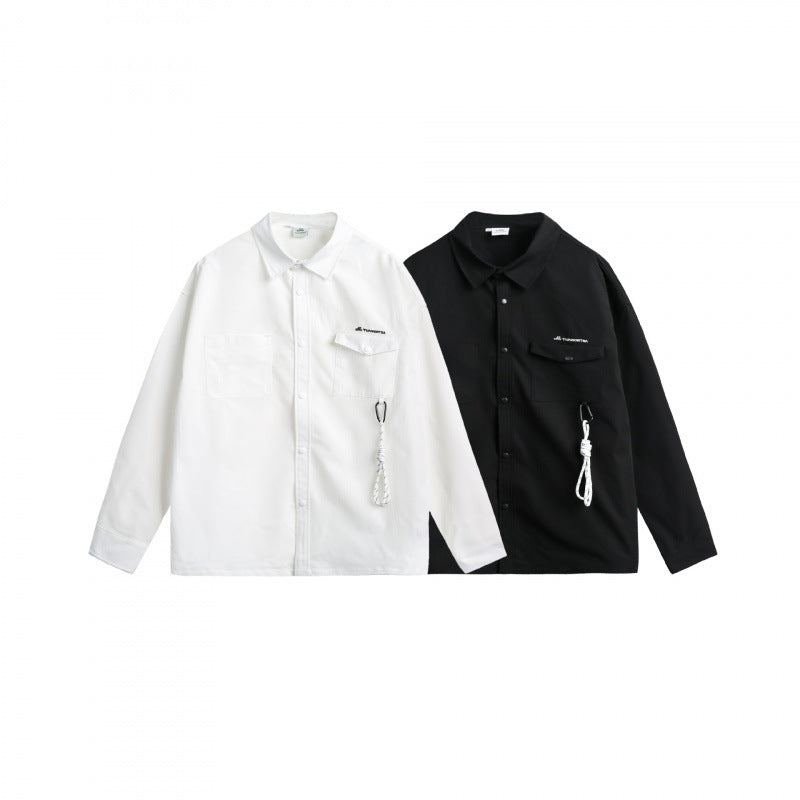 Unisex Oversize Shirt Jacket with Flap Pockets, Snap Button Placket and Carabiner Detail Fashion Glam