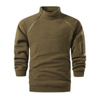 Men's Tactical Microfleece Sweater with High Stand-Up Collar, Sleeve Zip Pocket and Raglan Sleeves Fashion Glam