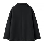 Women Oversize Short Coat in Boxy Peacoat Style with Wide Lapels and Double Breasted Fashion Glam