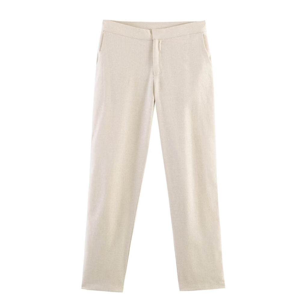 Women's Slim Straight Fabric Trousers with Concealed Zipper and Side Pockets Fashion Glam