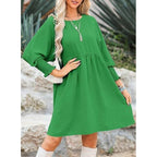 Women's Loose Babydoll Dress with Balloon Sleeves and Gathered Waist Fashion Glam