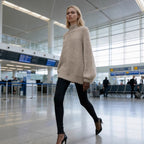 Women Oversize Mohair-Optic Knit Sweater with Stand-Up Collar and Balloon Sleeves Fashion Glam