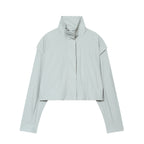 Women's Cropped Technical Stand Collar Jacket with Hidden Front Fashion Glam