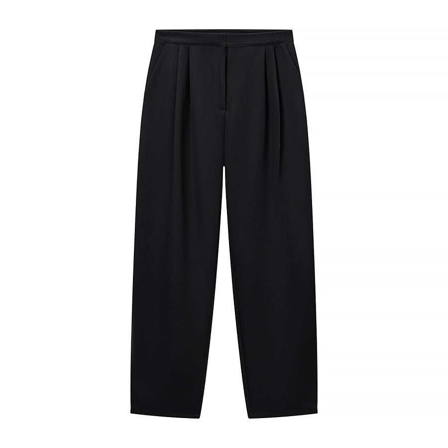Women's Two-Piece Set with Tailored Short Mandarin Jacket and High-Waisted Pleated Trousers Fashion Glam