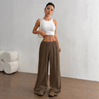 Women Lightweight Linen Look Pants with Wide Leg, Elastic Waistband and Drawstring Fashion Glam