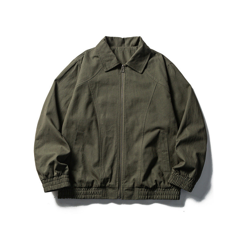 Men's Boxy Field Jacket in Utility Look with Stand-up Collar, Full-length Zipper and Elastic Hem Fashion Glam