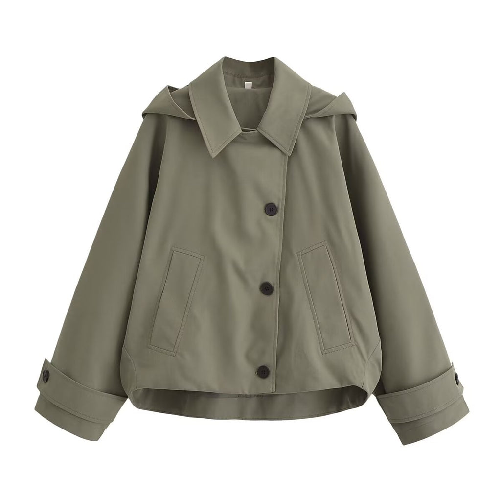 Women Short Oversized Trench Coat with Lapel Collar and Epaulettes Fashion Glam