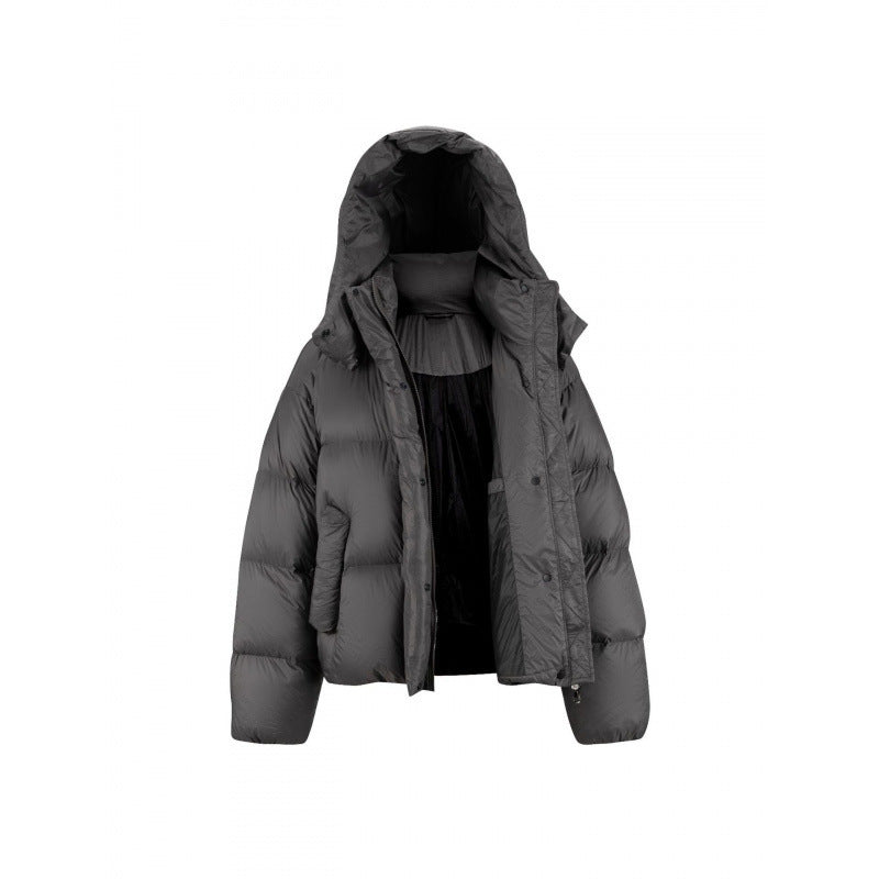 Women's Short Padded Crop Quilted Jacket with Volume Hood and Concealed Snap Placket Fashion Glam