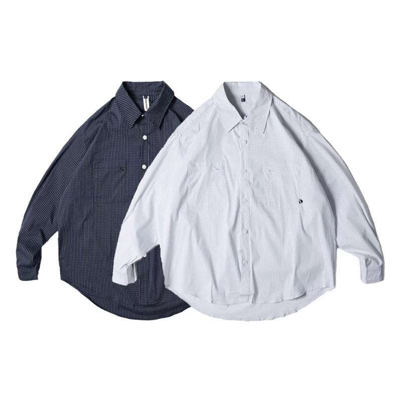 Unisex Oversize-checkered Shirt with rounded hem and appliquéd chest pockets Fashion Glam