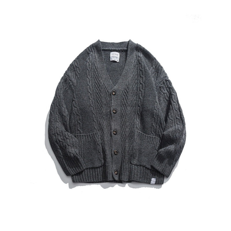 Unisex Oversized Knit Cardigan with Cable Pattern, V-Neck and Patch Pockets Fashion Glam