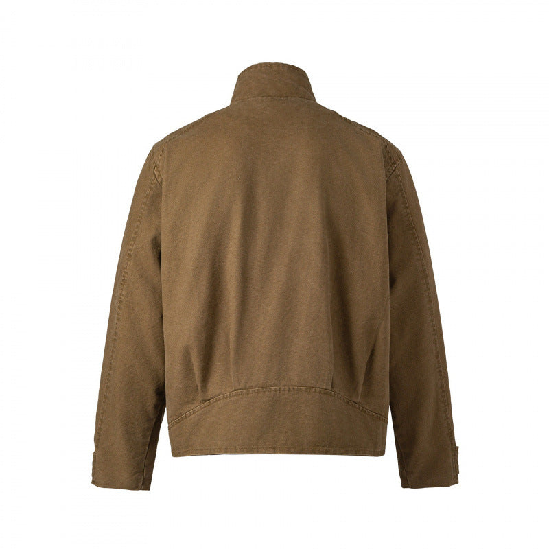 Men's short jacket made of canvas in field style with stand-up collar, zipper and multifunctional pockets Fashion Glam