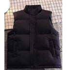 Men's Padded Sleeveless Quilted Vest with Stand Collar and Concealed Snap Placket Fashion Glam