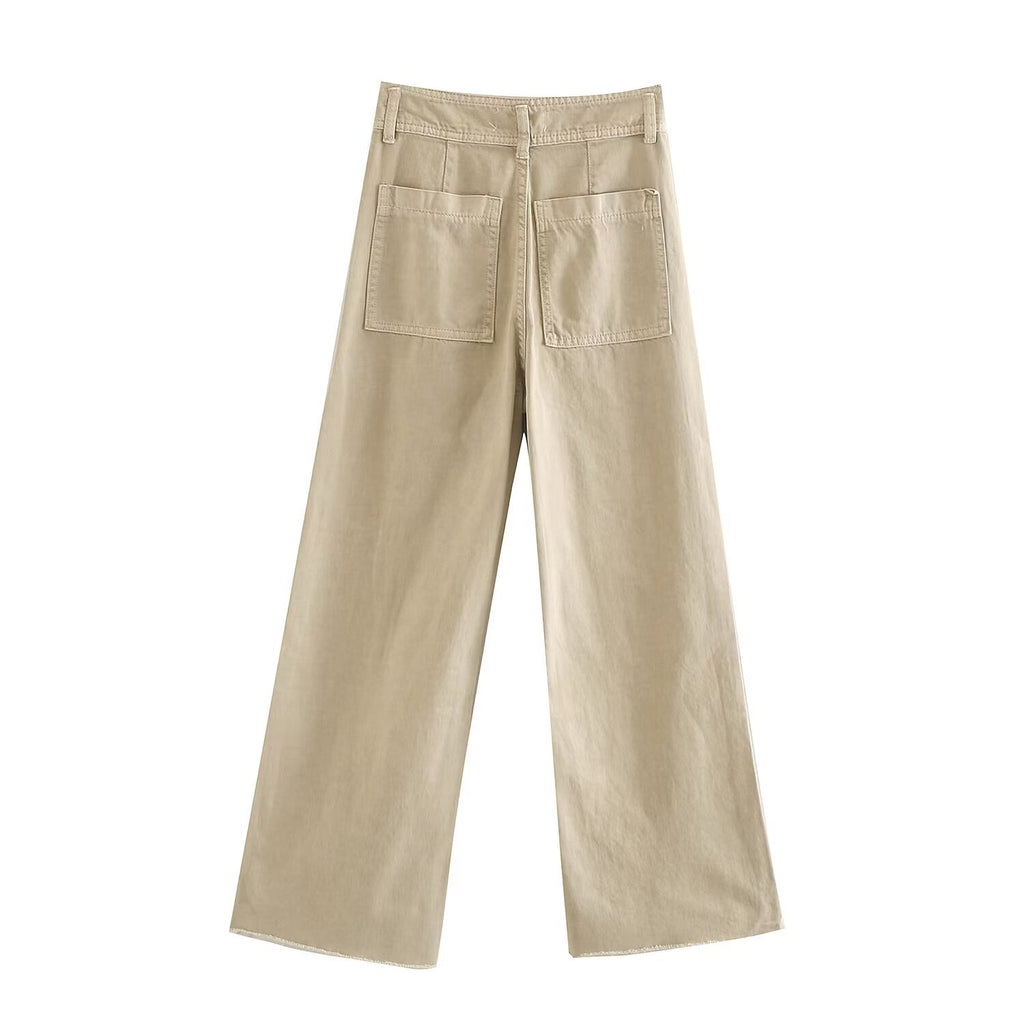 Women's loose high-waist worker pants with patch back pockets Fashion Glam